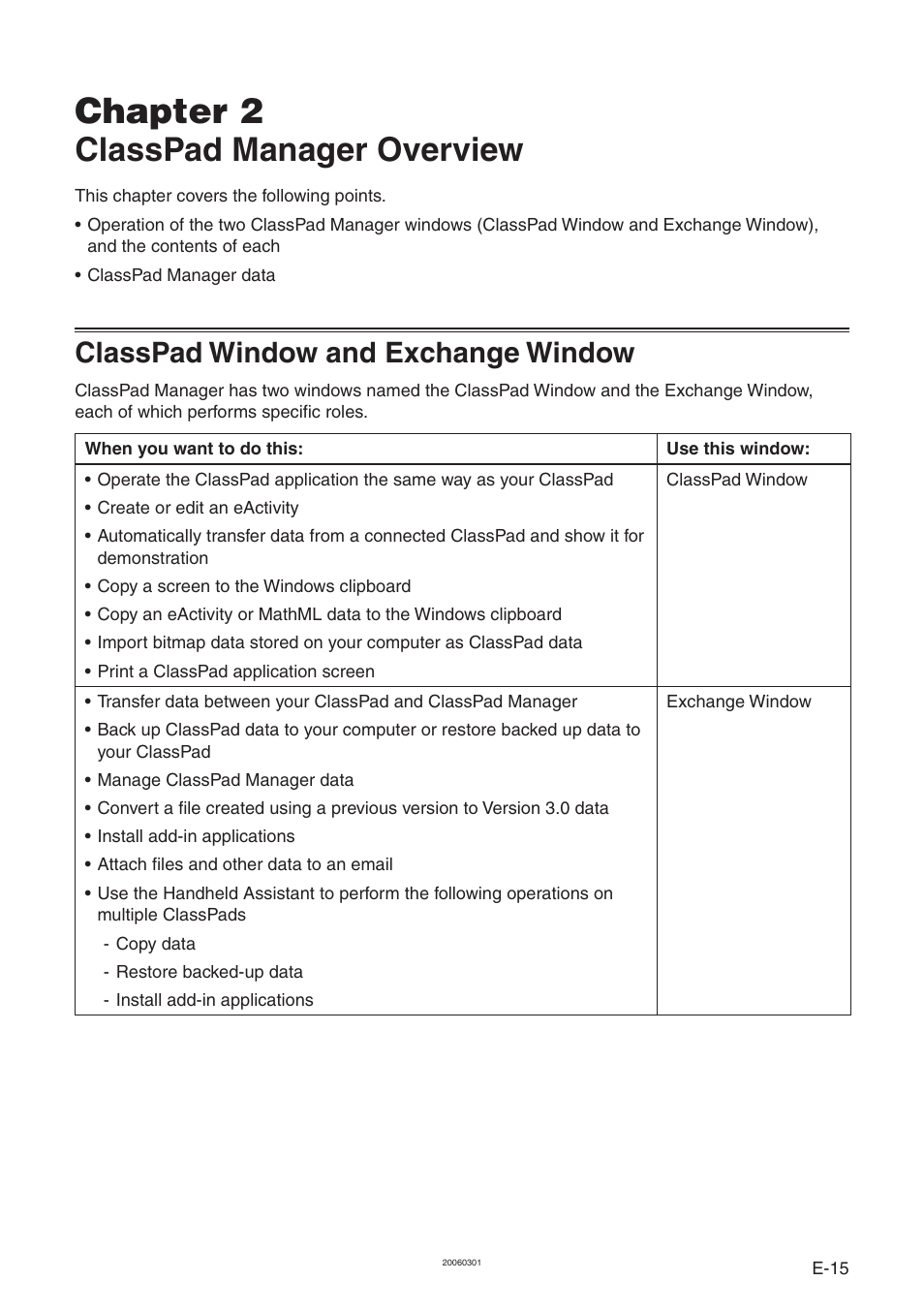 Chapter 2 classpad manager overview, Classpad window and exchange window, Chapter 2 | Classpad manager overview | Casio ClassPad Manager Version 3.0 User Manual | Page 17 / 113