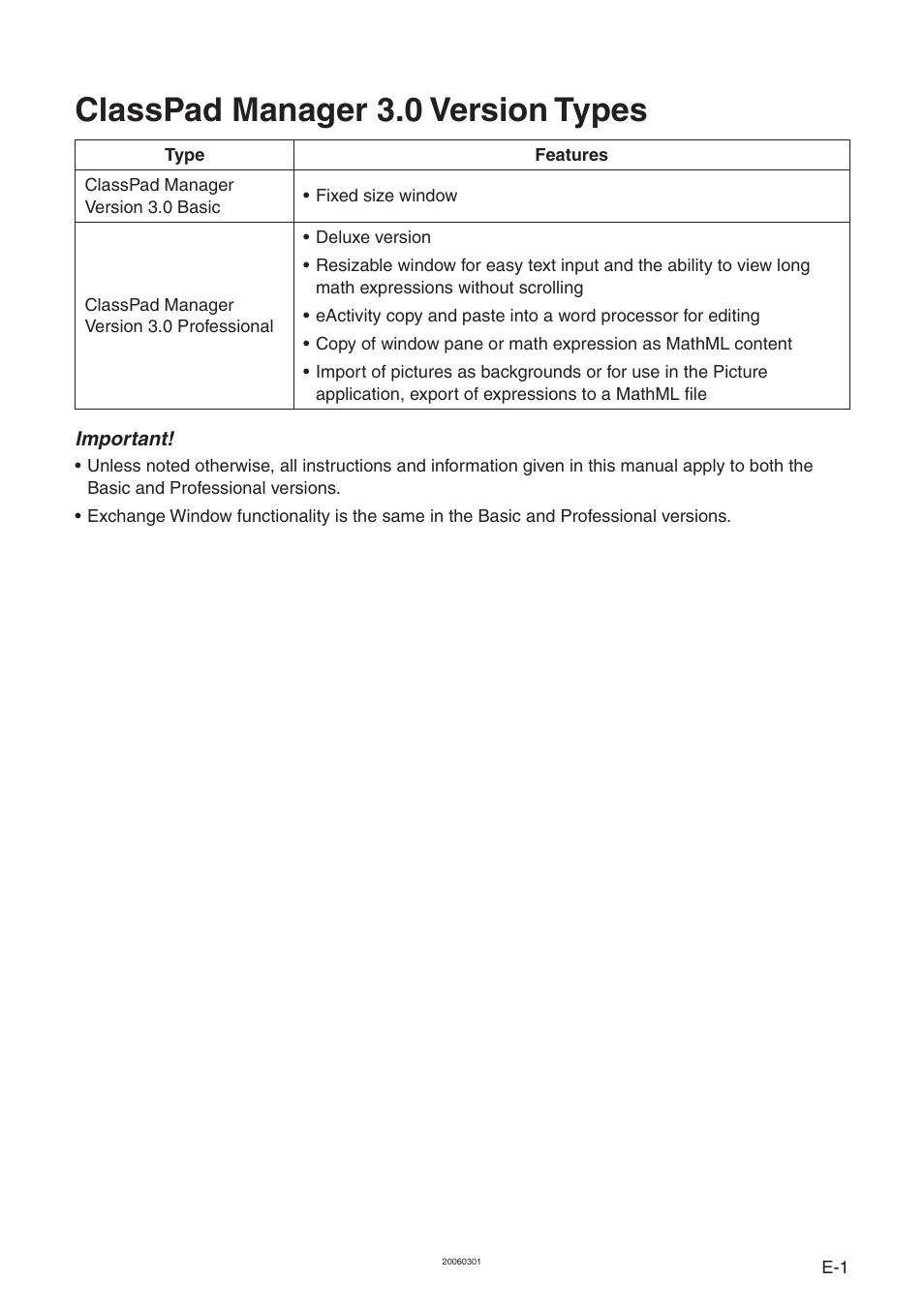 Classpad manager 3.0 version types | Casio ClassPad Manager Version 3.0 User Manual | Page 3 / 113