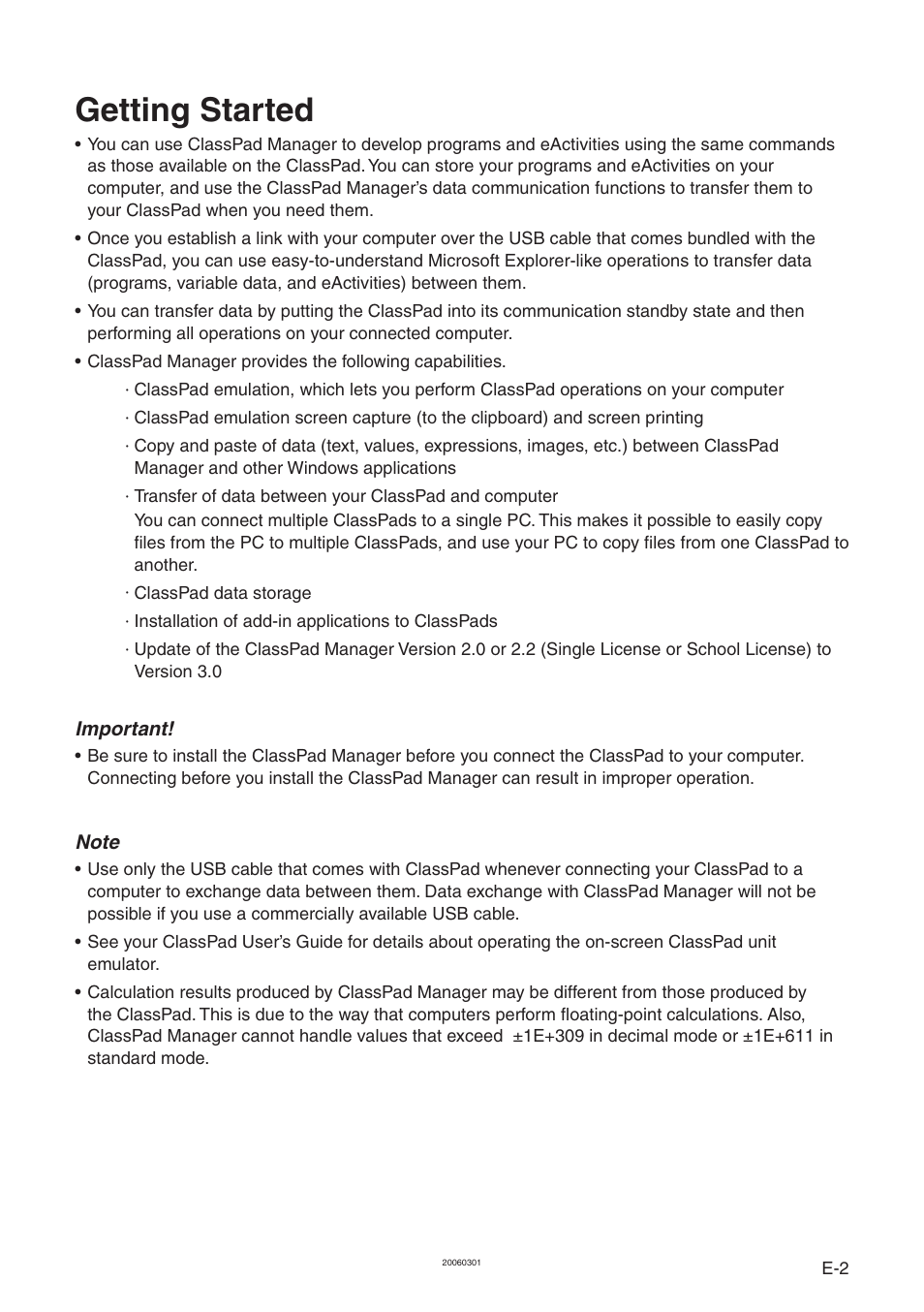 Getting started | Casio ClassPad Manager Version 3.0 User Manual | Page 4 / 113