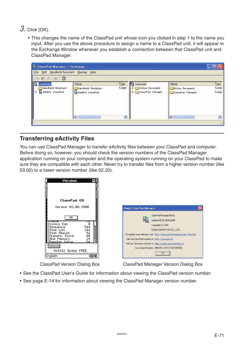 Transferring eactivity files | Casio ClassPad Manager Version 3.0 User Manual | Page 73 / 113