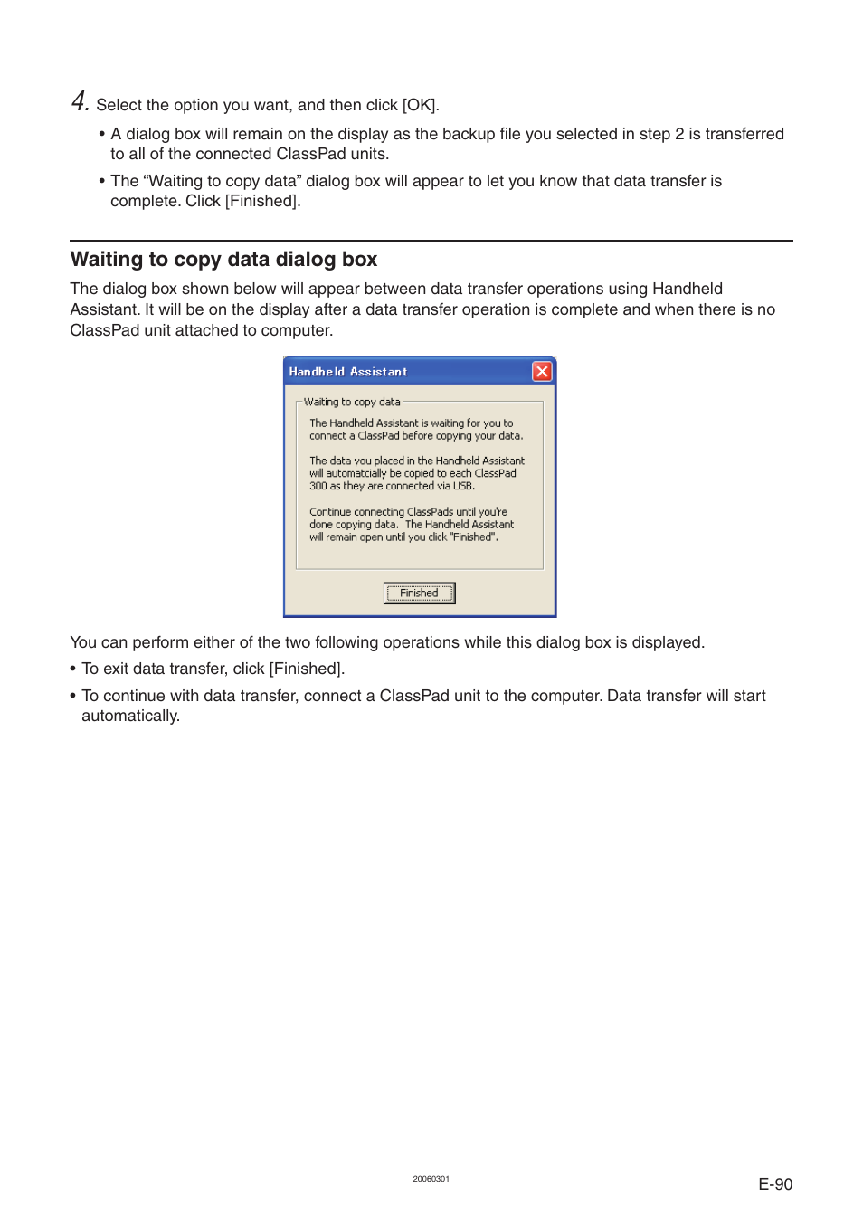 Waiting to copy data dialog box | Casio ClassPad Manager Version 3.0 User Manual | Page 92 / 113
