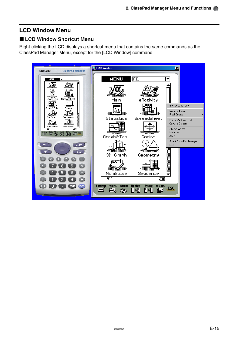 Lcd window menu | Casio ClassPad Manager Version 2.2 User Manual | Page 17 / 59