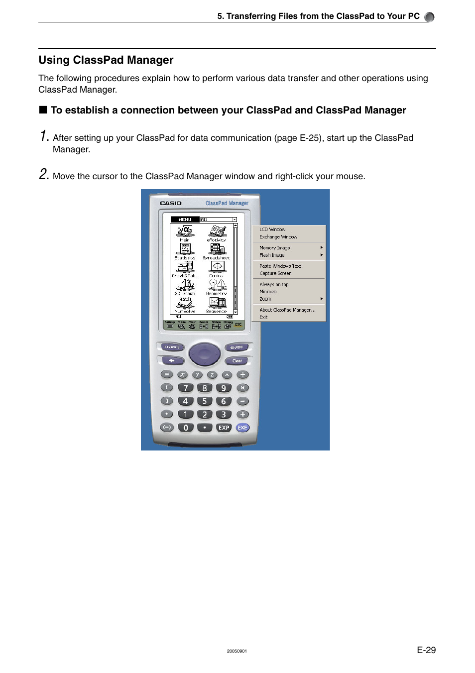 Using classpad manager | Casio ClassPad Manager Version 2.2 User Manual | Page 31 / 59