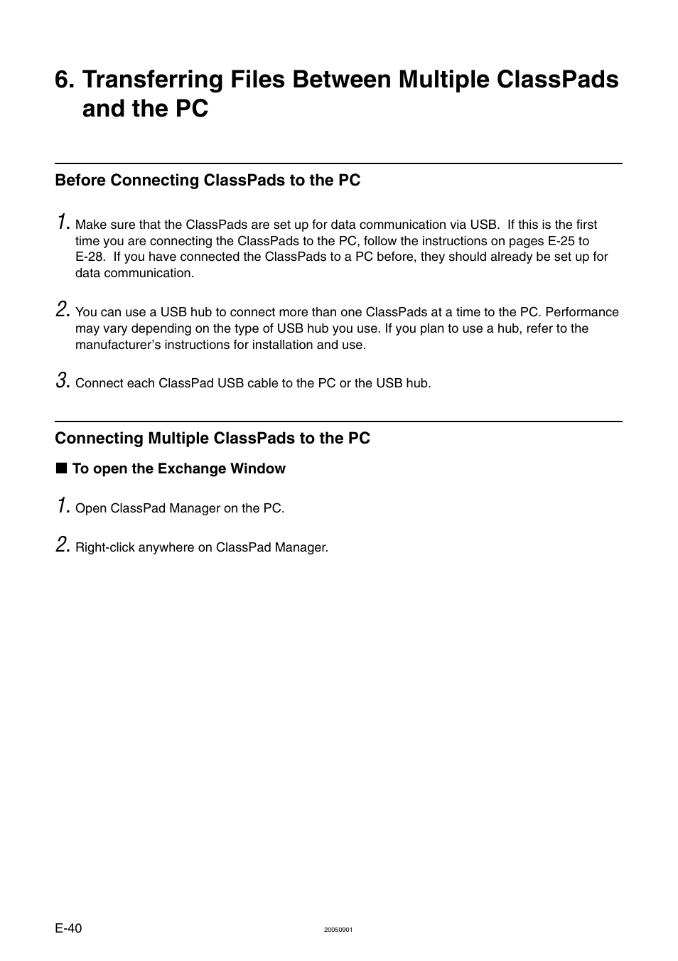 Before connecting classpads to the pc, Connecting multiple classpads to the pc | Casio ClassPad Manager Version 2.2 User Manual | Page 42 / 59