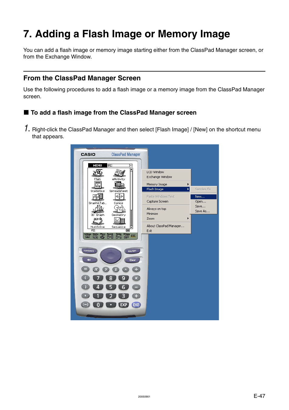 Adding a flash image or memory image, From the classpad manager screen | Casio ClassPad Manager Version 2.2 User Manual | Page 49 / 59