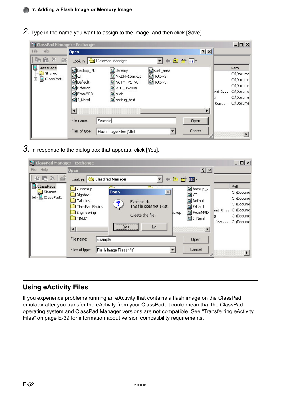 Using eactivity files | Casio ClassPad Manager Version 2.2 User Manual | Page 54 / 59