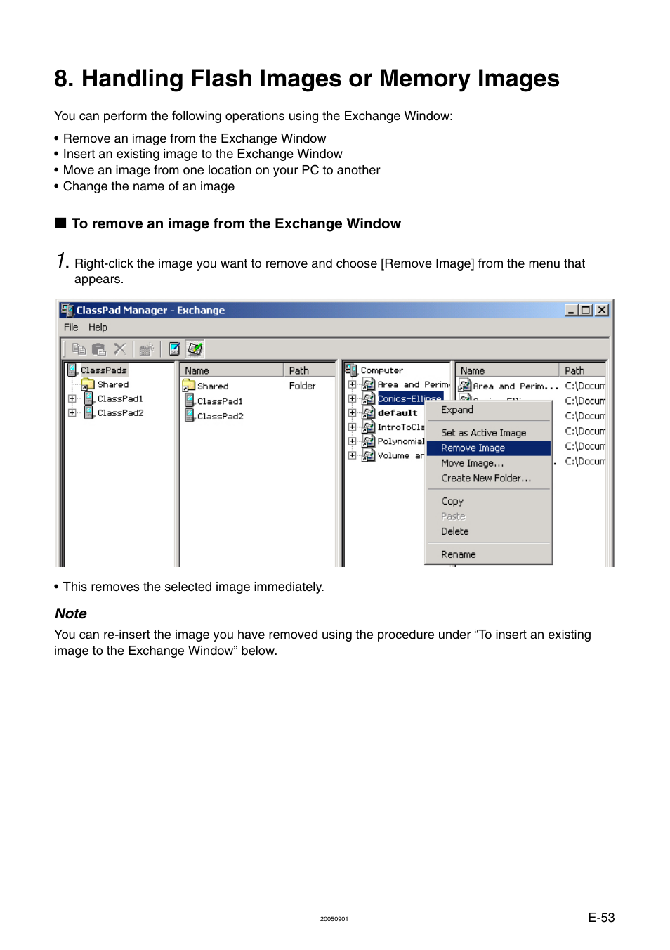 Handling flash images or memory images | Casio ClassPad Manager Version 2.2 User Manual | Page 55 / 59