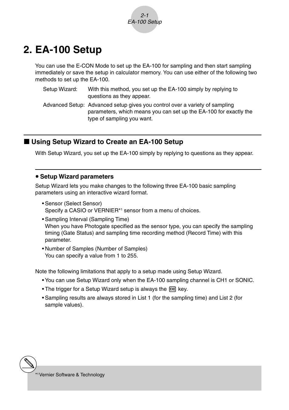 Ea-100 setup, K using setup wizard to create an ea-100 setup | Casio E-CON Version 1.20 User Manual | Page 3 / 25