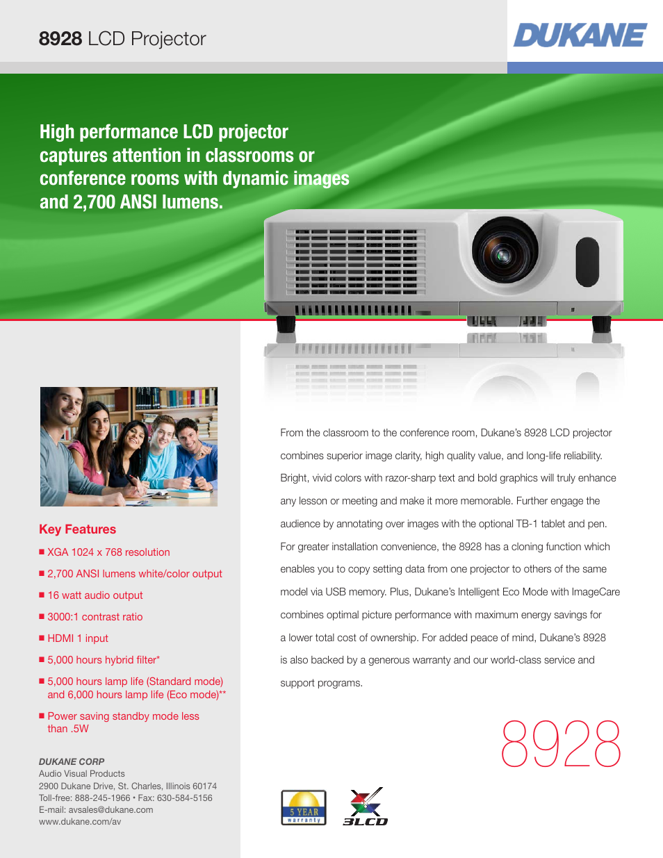 Dukane LCD Projector 8928 User Manual | 4 pages