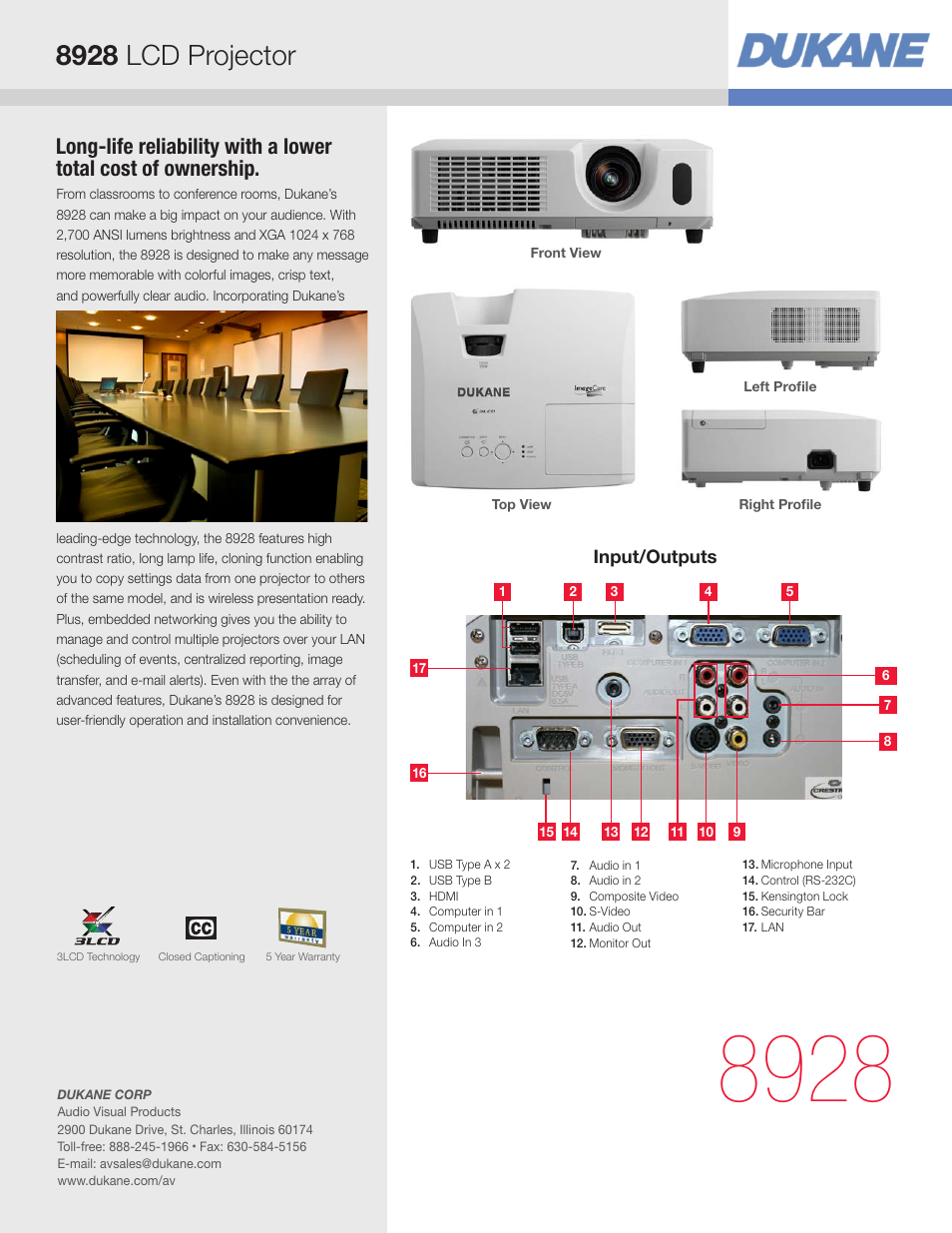 8928 lcd projector | Dukane LCD Projector 8928 User Manual | Page 3 / 4