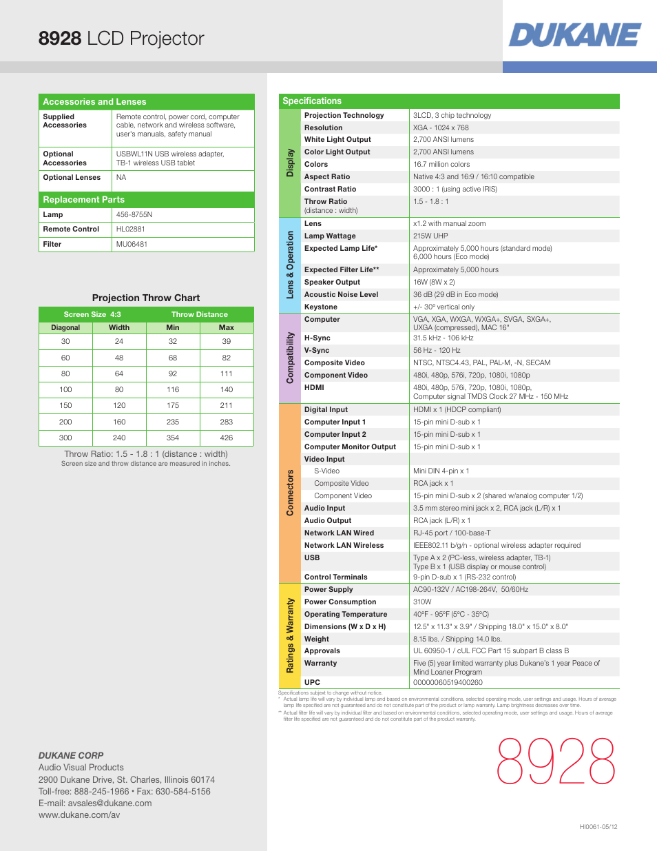 8928 lcd projector | Dukane LCD Projector 8928 User Manual | Page 4 / 4
