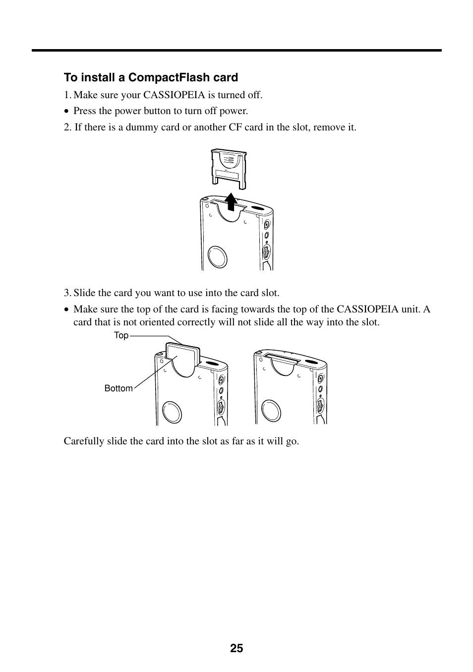 To install a compactflash card | Casio E-200 User Manual | Page 25 / 48