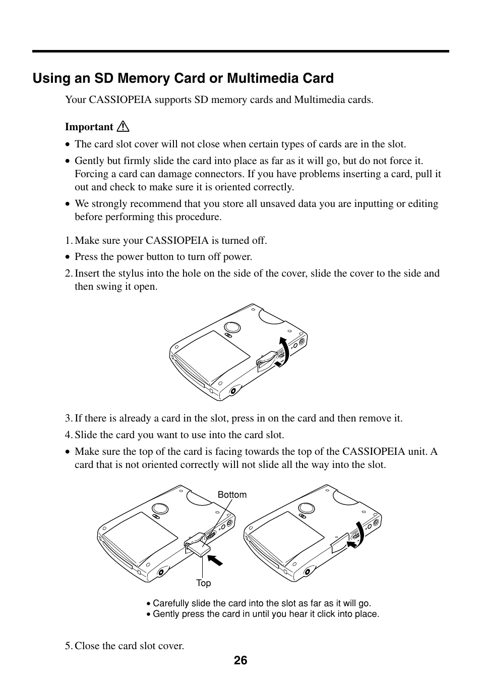 Using an sd memory card or multimedia card | Casio E-200 User Manual | Page 26 / 48