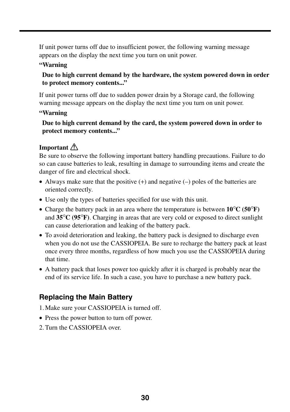 Replacing the main battery | Casio E-200 User Manual | Page 30 / 48
