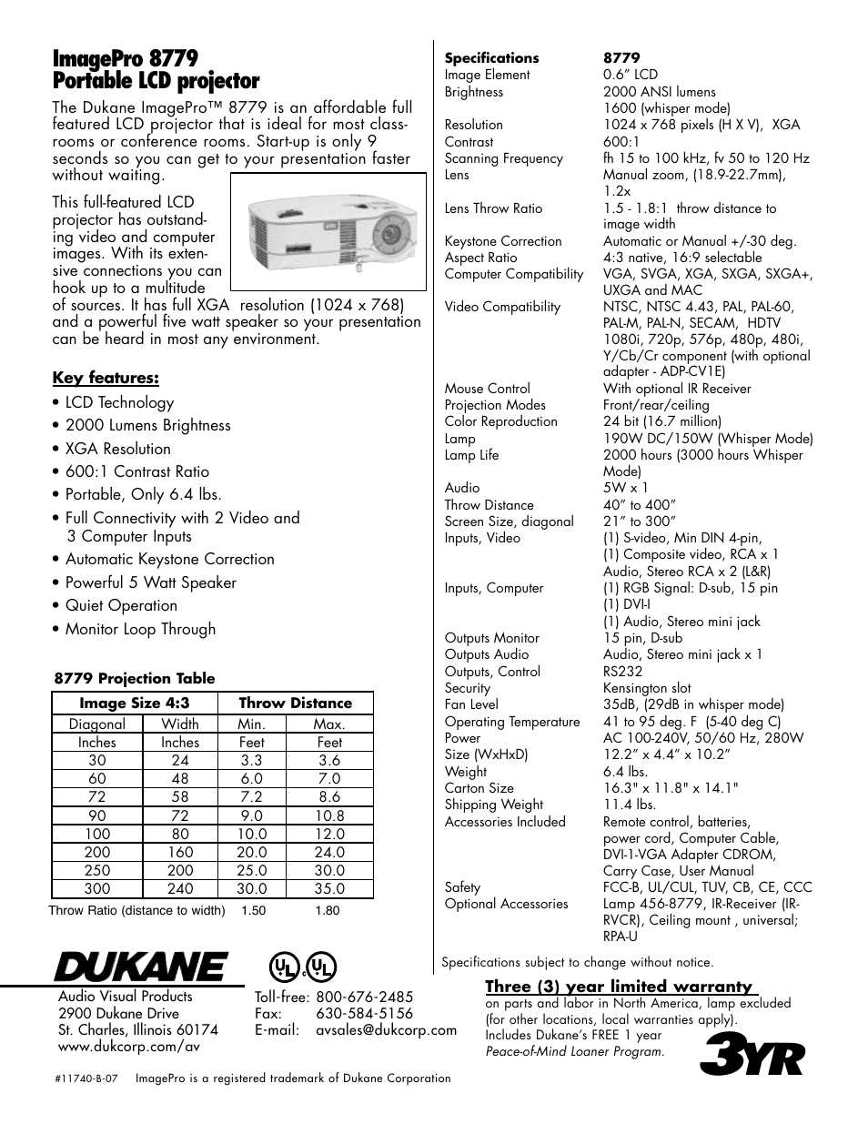 Imagepro 8779 portable lcd projector | Dukane ImagePro 8779 User Manual | Page 2 / 2