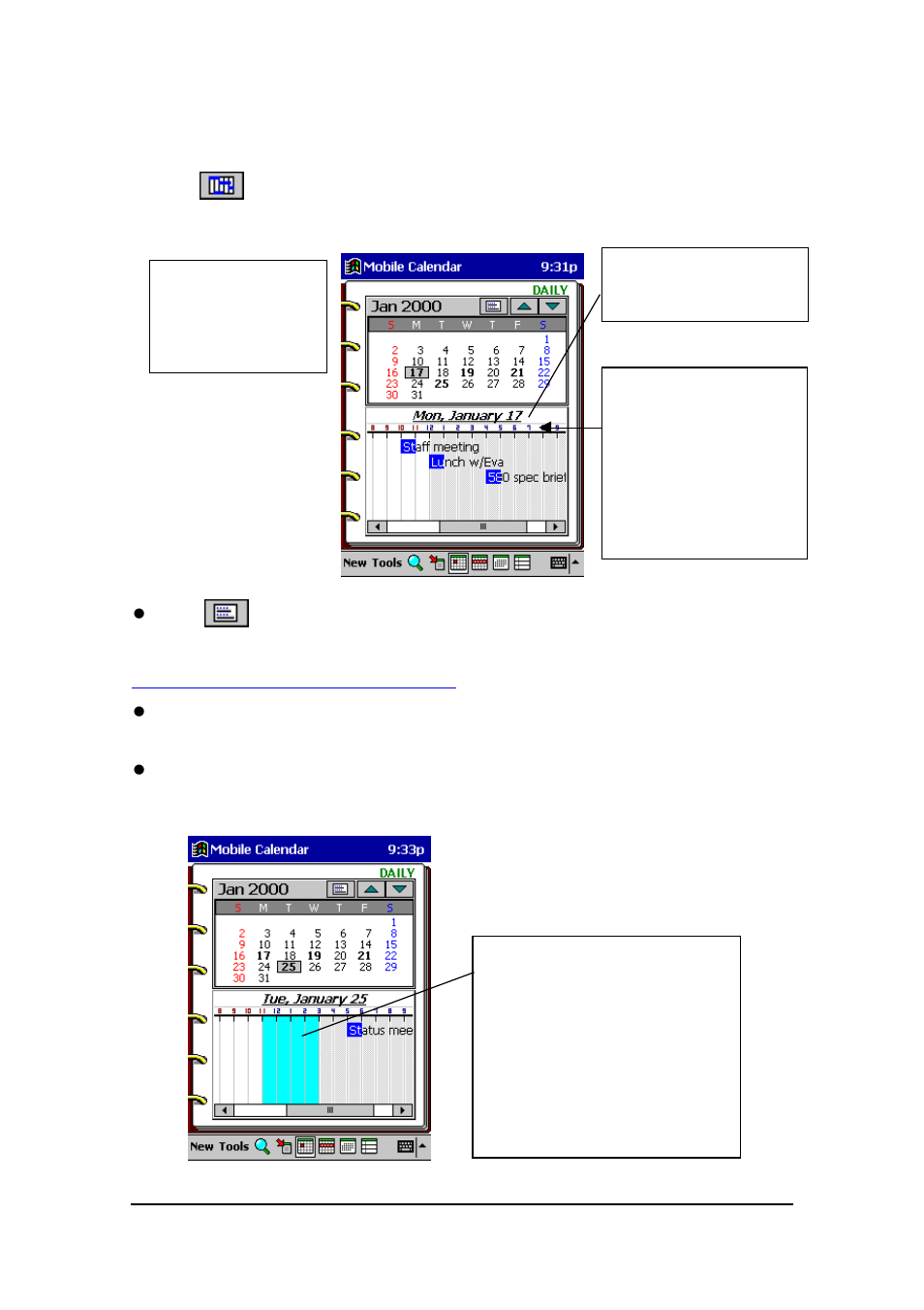 Daily timetable view | Casio E-125 Mobile Calendar V.2.0 User Manual | Page 16 / 31