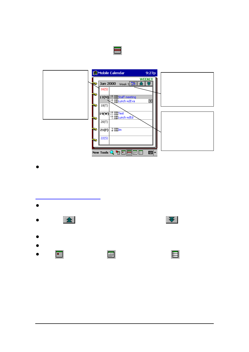 Weekly view | Casio E-125 Mobile Calendar V.2.0 User Manual | Page 18 / 31