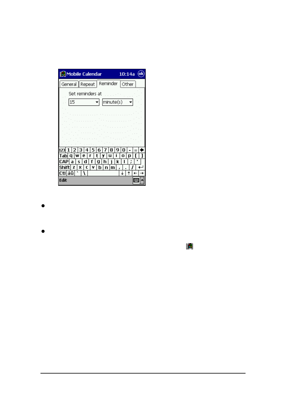 Making reminder settings | Casio E-125 Mobile Calendar V.2.0 User Manual | Page 8 / 31