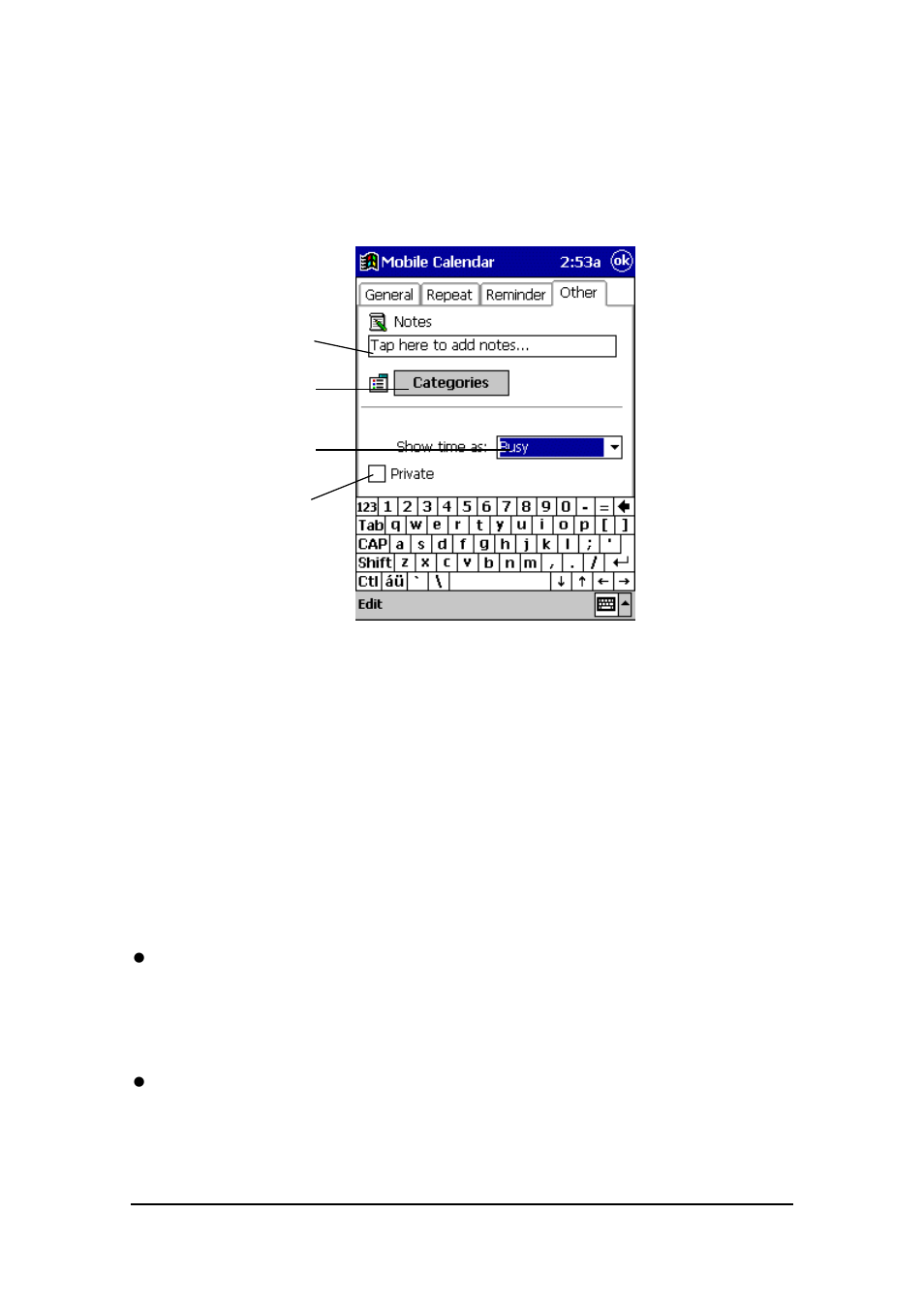 Making other tab settings | Casio E-125 Mobile Calendar V.2.0 User Manual | Page 9 / 31