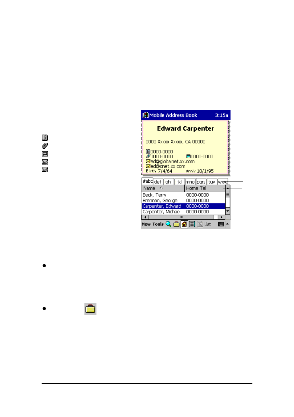 Personal screen | Casio E-125 Mobile Address Book V.2.0 User Manual | Page 15 / 20