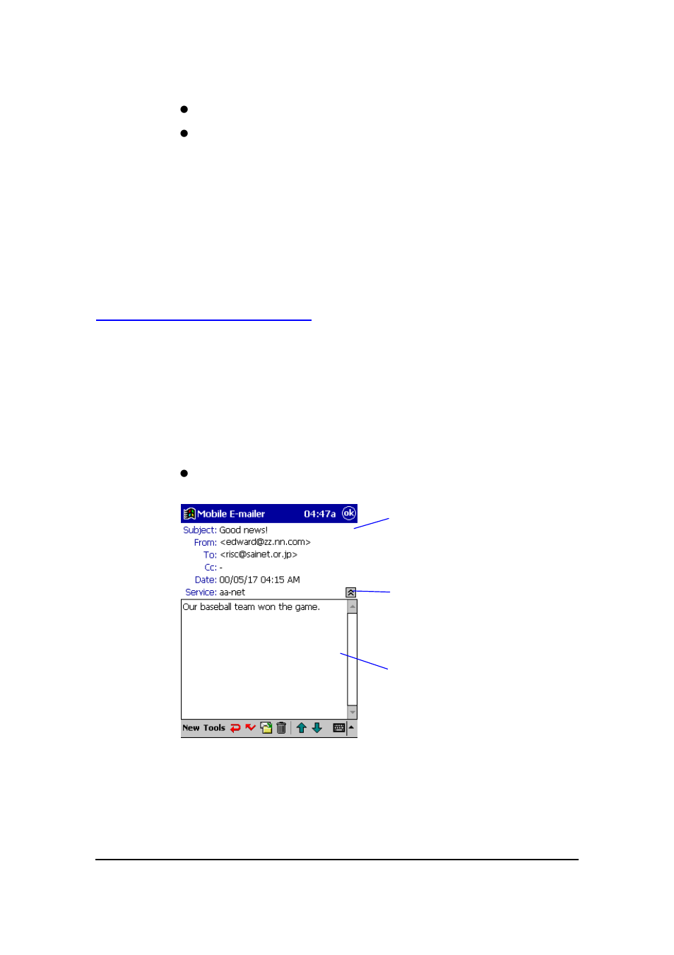 Viewing received mail messages | Casio EM-500 Mobile E-mailer V.1.0 User Manual | Page 39 / 72