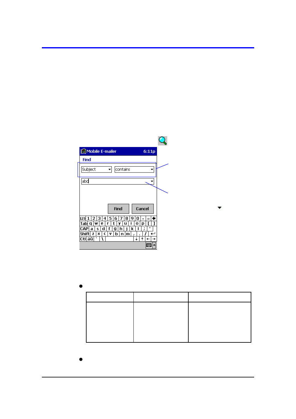 Advanced functions, Searching for text | Casio EM-500 Mobile E-mailer V.1.0 User Manual | Page 55 / 72