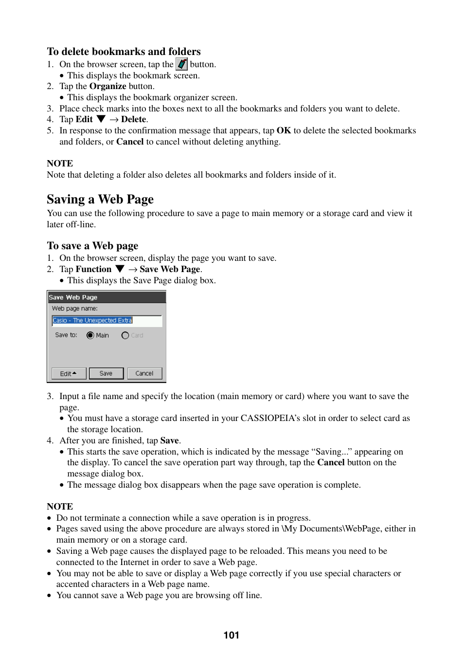 Saving a web page | Casio BE-300 User Manual | Page 101 / 163