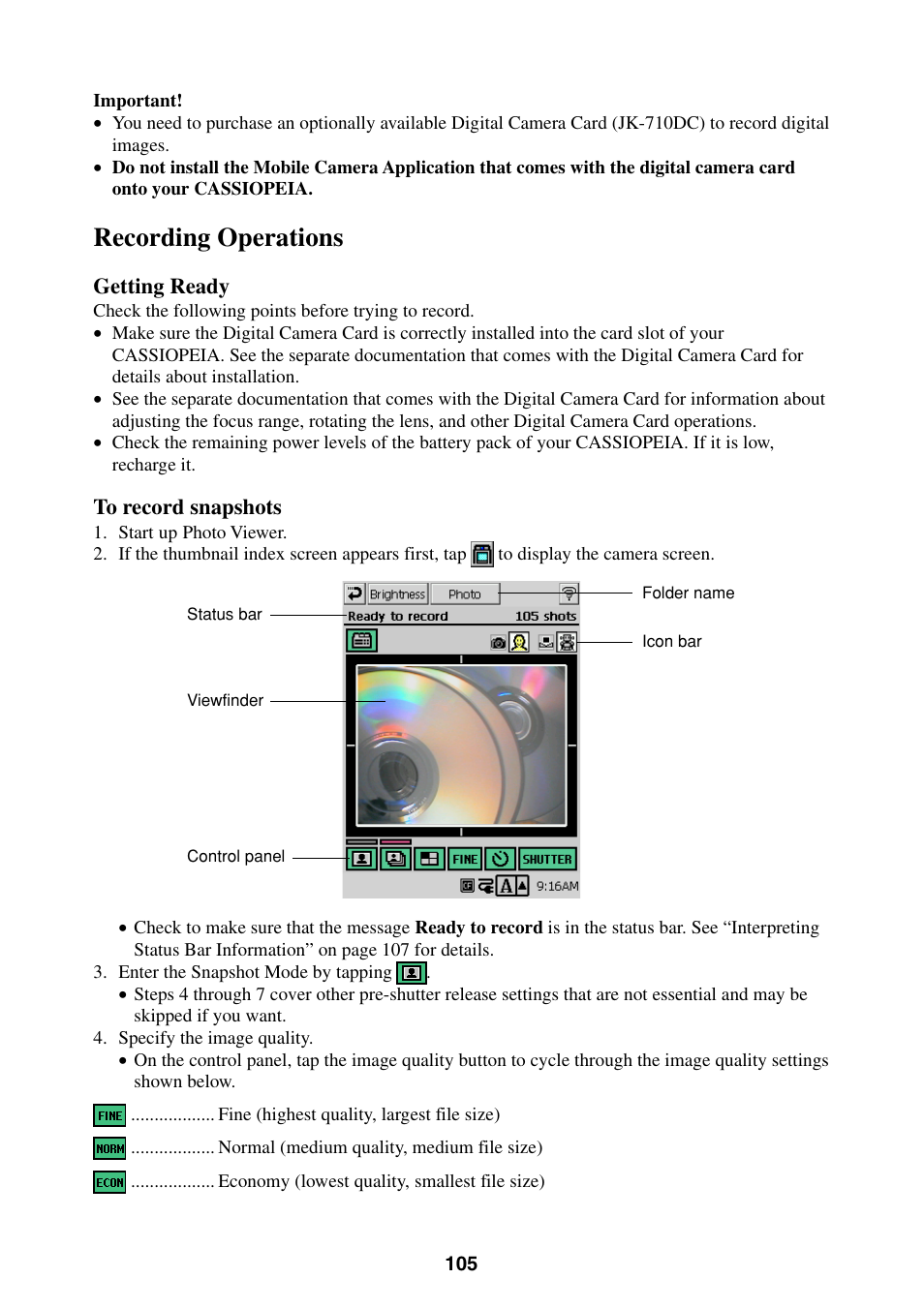 Recording operations | Casio BE-300 User Manual | Page 105 / 163