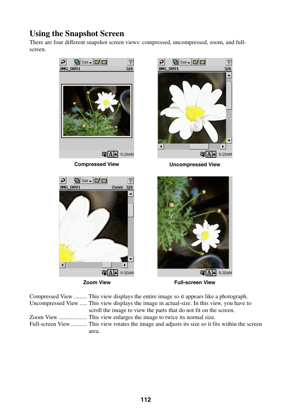 Using the snapshot screen | Casio BE-300 User Manual | Page 112 / 163