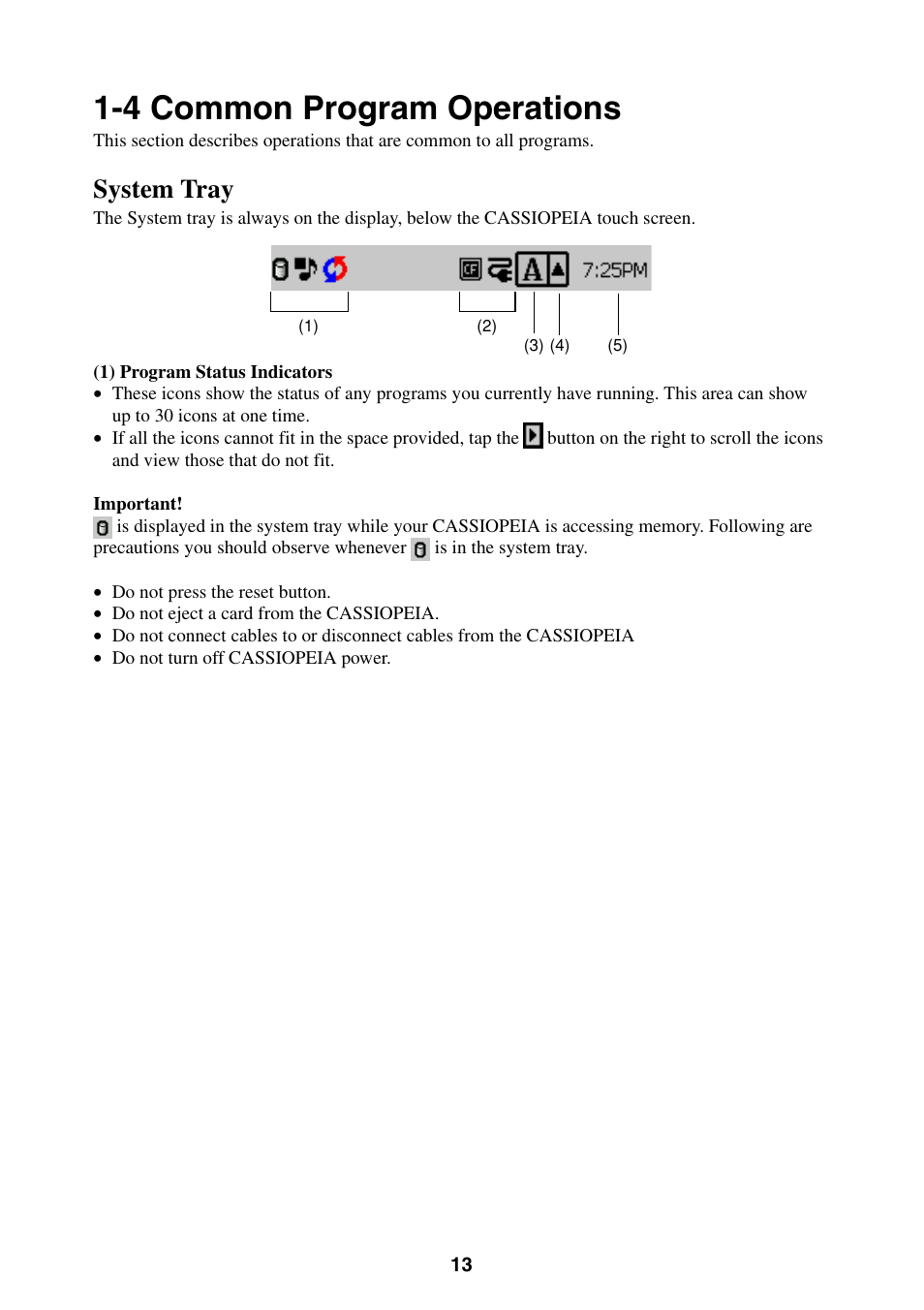 4 common program operations, System tray | Casio BE-300 User Manual | Page 13 / 163