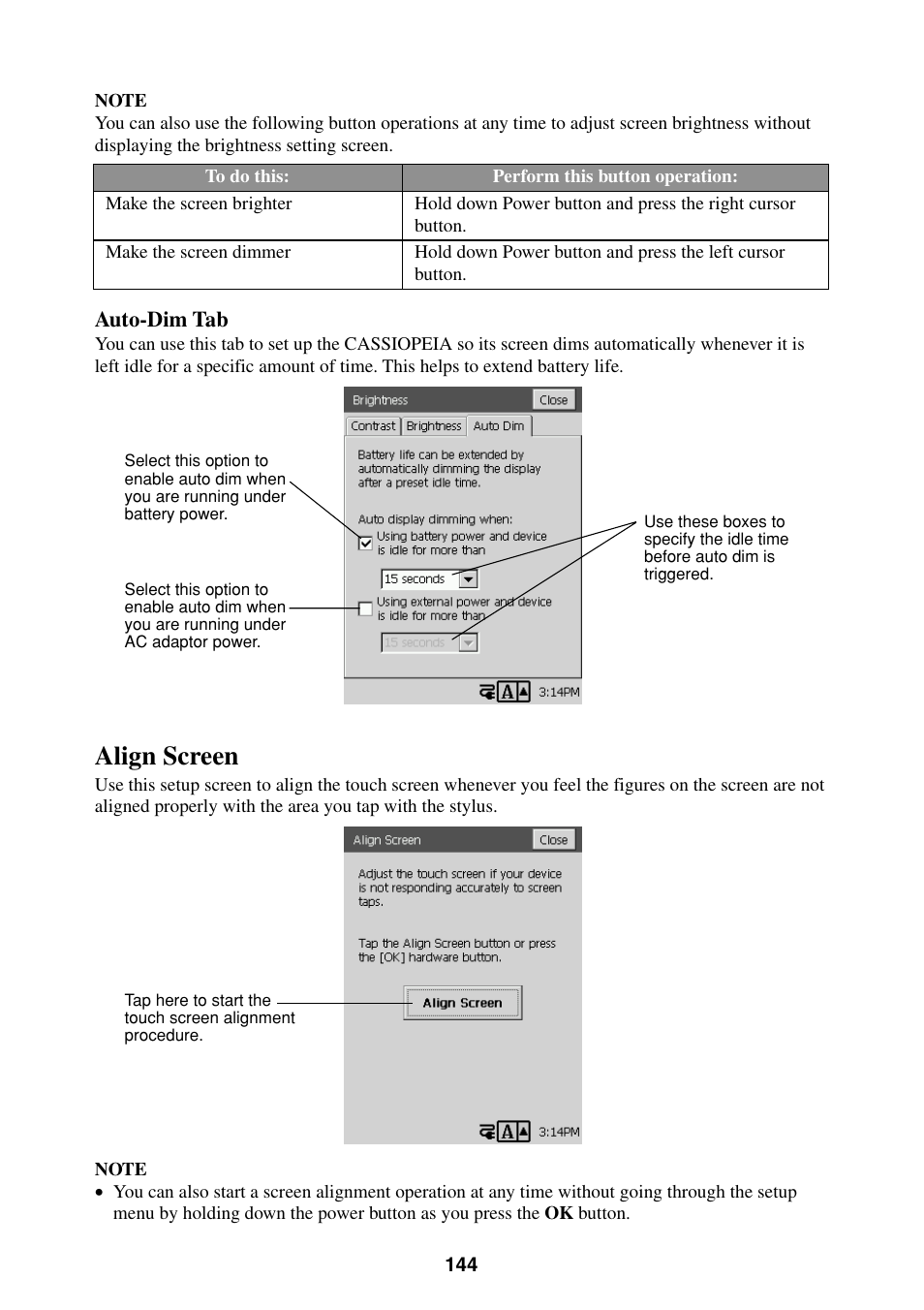 Align screen | Casio BE-300 User Manual | Page 144 / 163