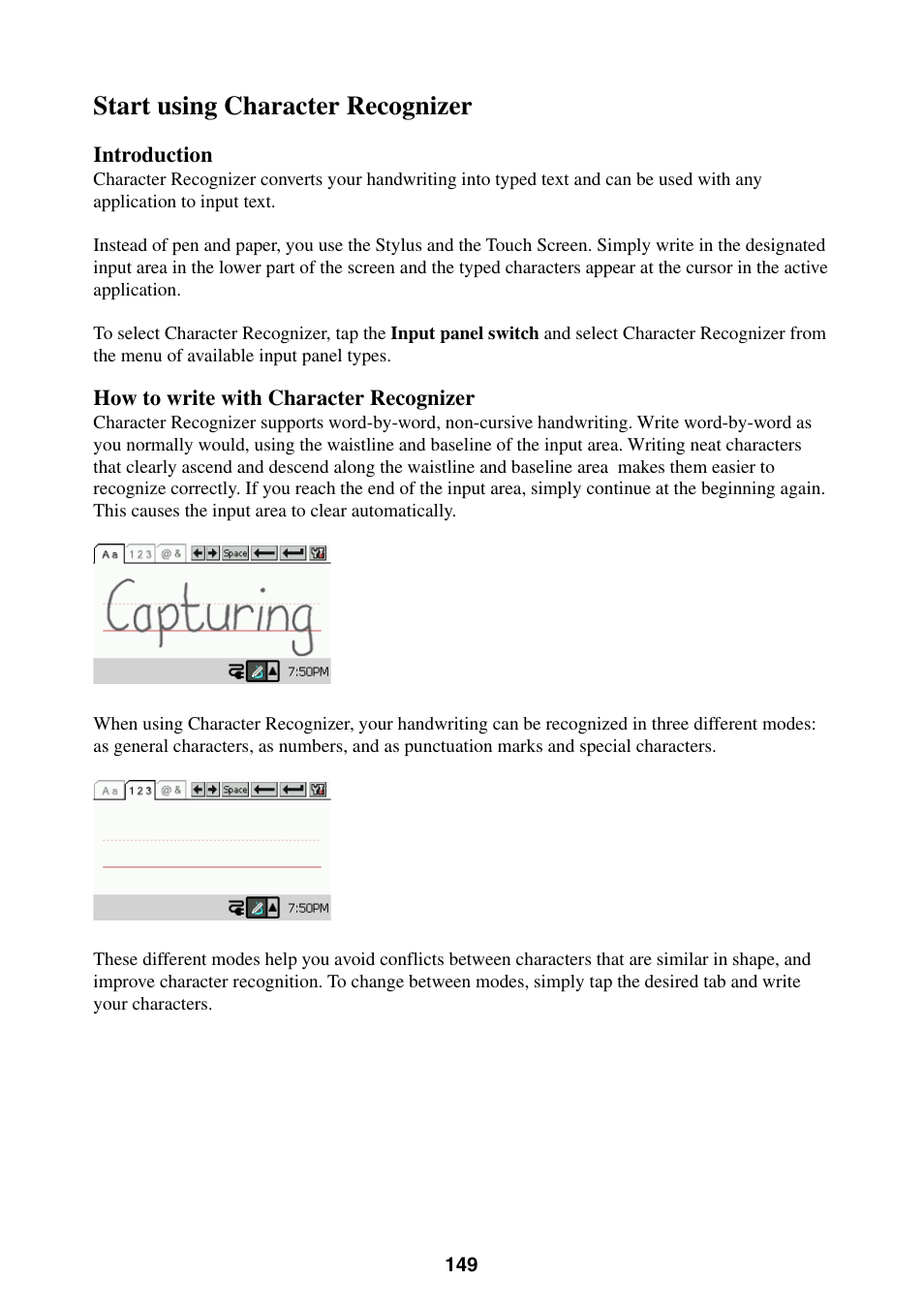 Start using character recognizer | Casio BE-300 User Manual | Page 149 / 163