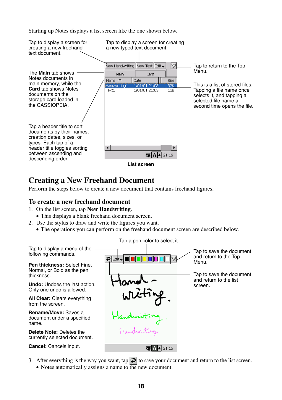 Creating a new freehand document | Casio BE-300 User Manual | Page 18 / 163