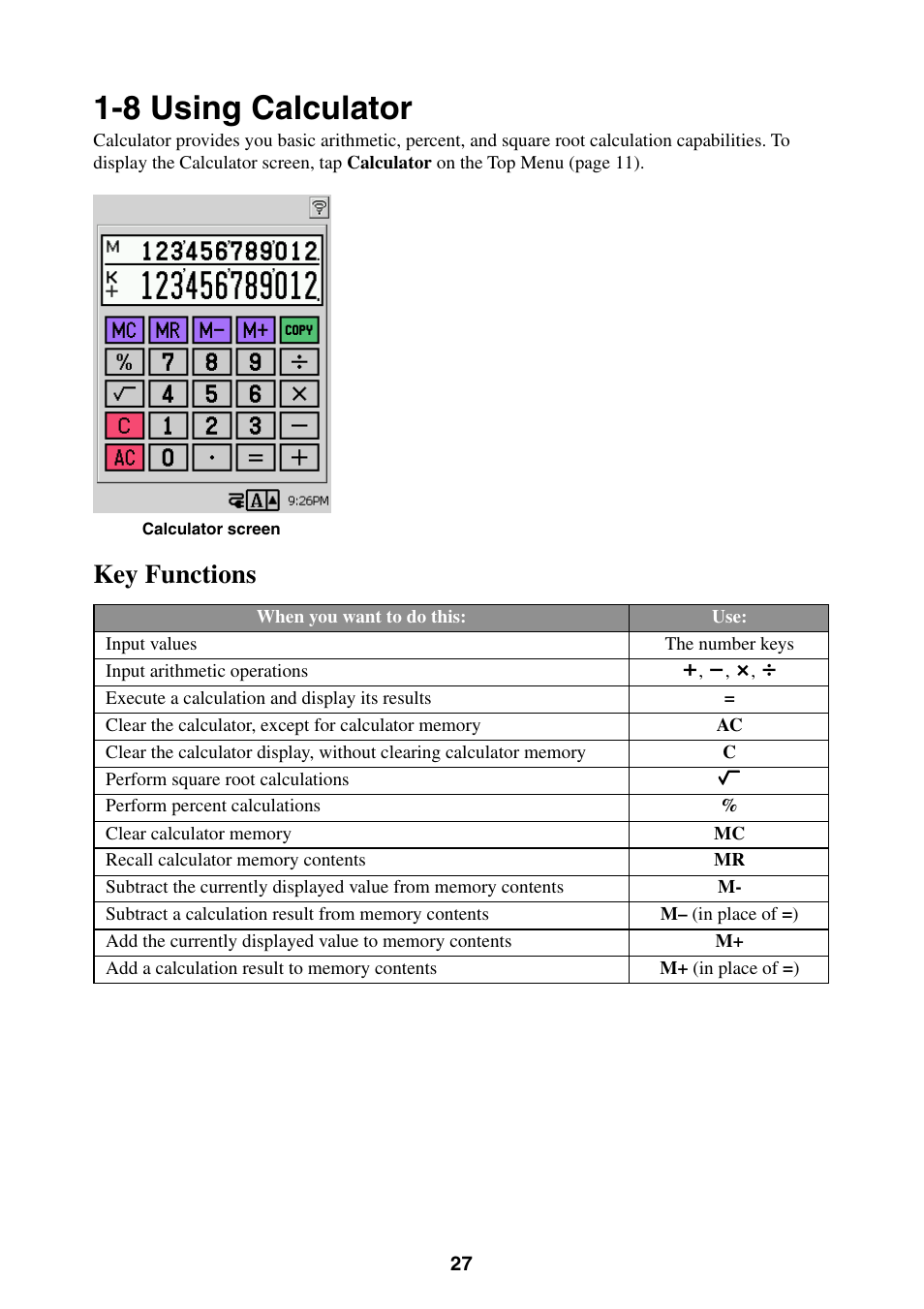 8 using calculator, Key functions | Casio BE-300 User Manual | Page 27 / 163