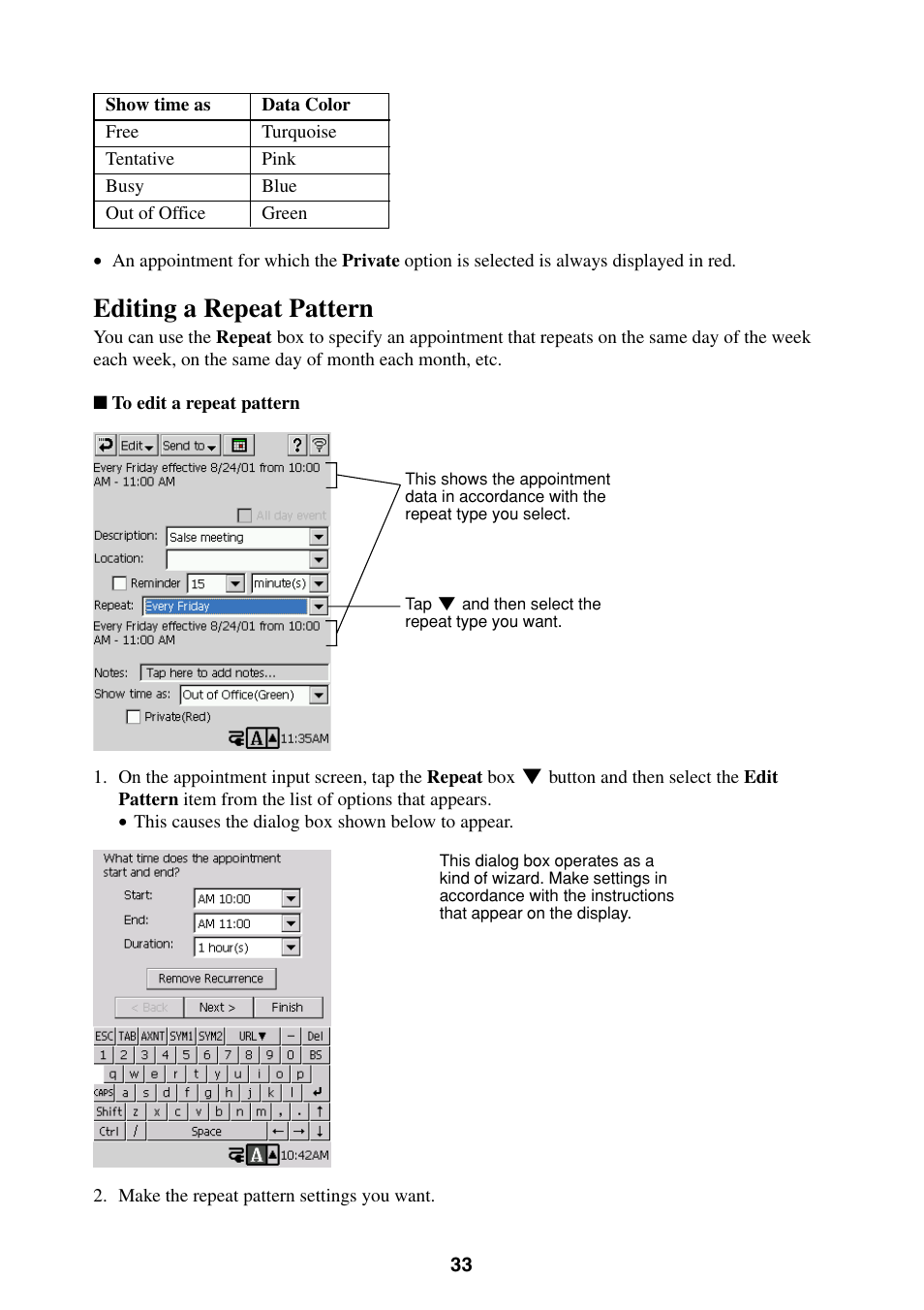 Editing a repeat pattern | Casio BE-300 User Manual | Page 33 / 163
