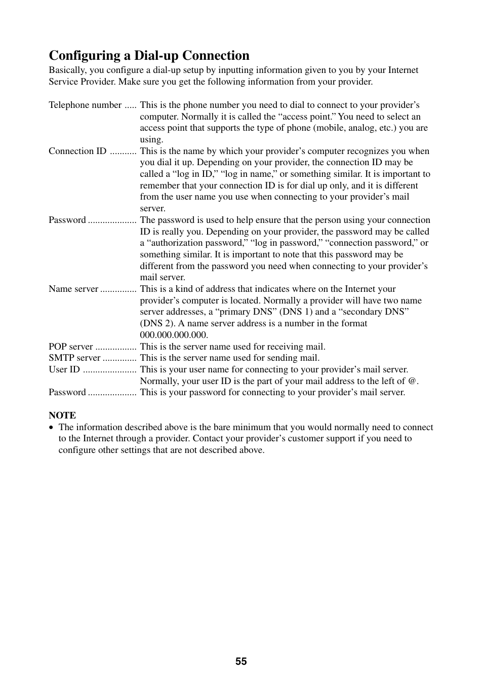 Configuring a dial-up connection | Casio BE-300 User Manual | Page 55 / 163