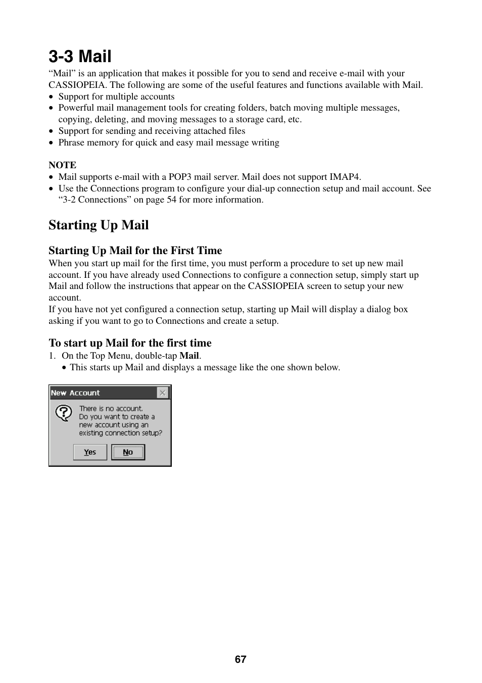 3 mail, Starting up mail | Casio BE-300 User Manual | Page 67 / 163