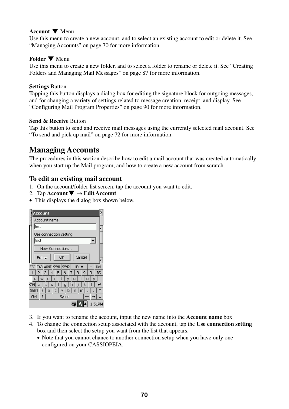 Managing accounts | Casio BE-300 User Manual | Page 70 / 163