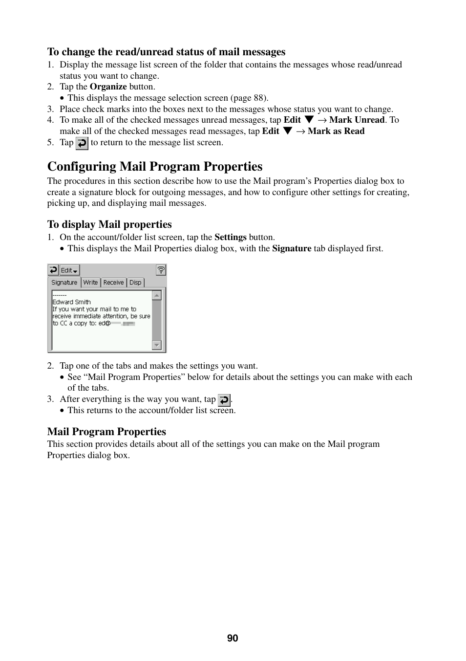 Configuring mail program properties | Casio BE-300 User Manual | Page 90 / 163