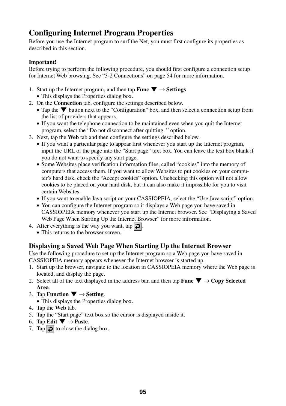 Configuring internet program properties | Casio BE-300 User Manual | Page 95 / 163