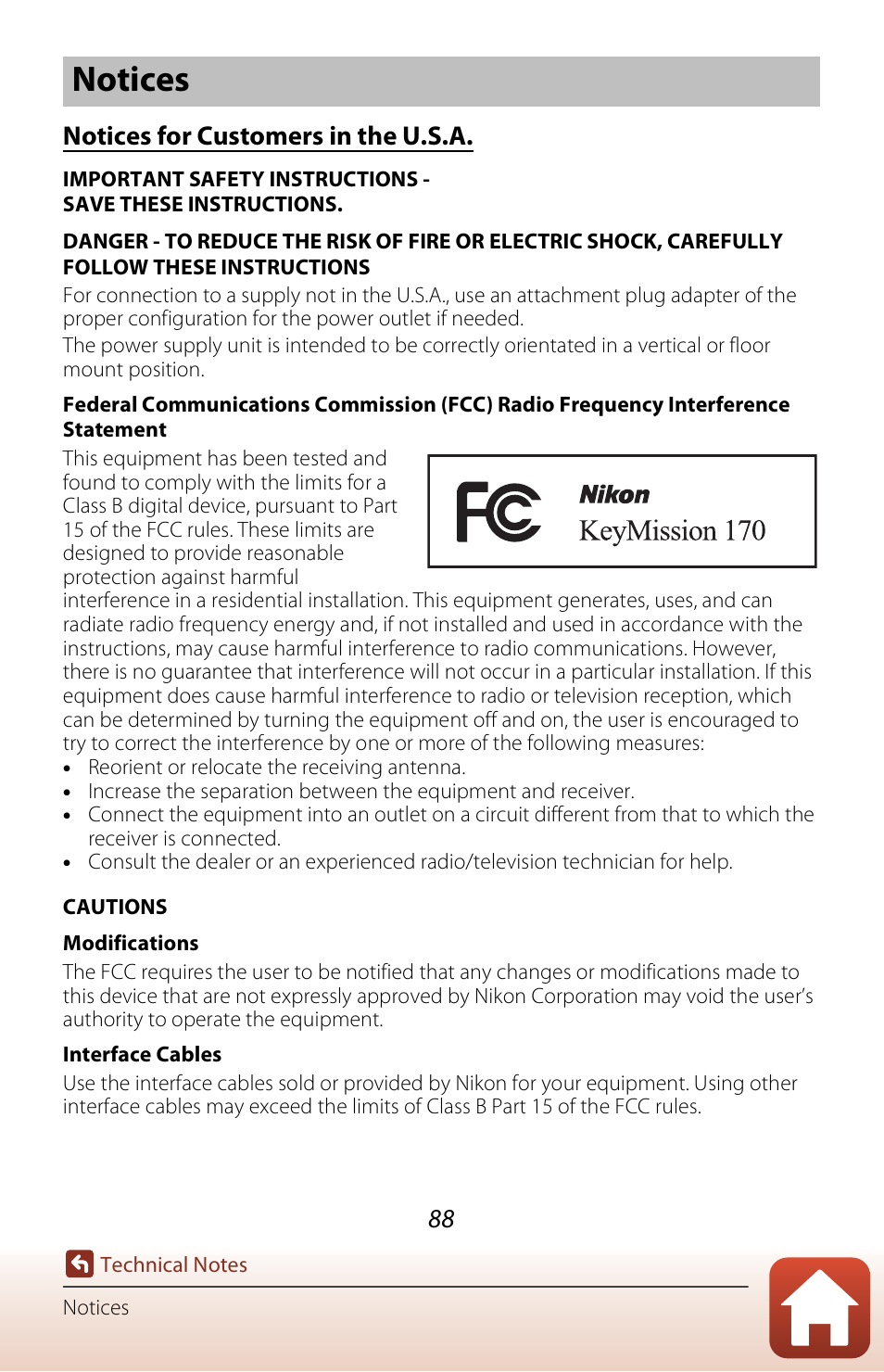 Notices, Notices for customers in the u.s.a | Nikon KeyMission 170 User Manual | Page 107 / 137