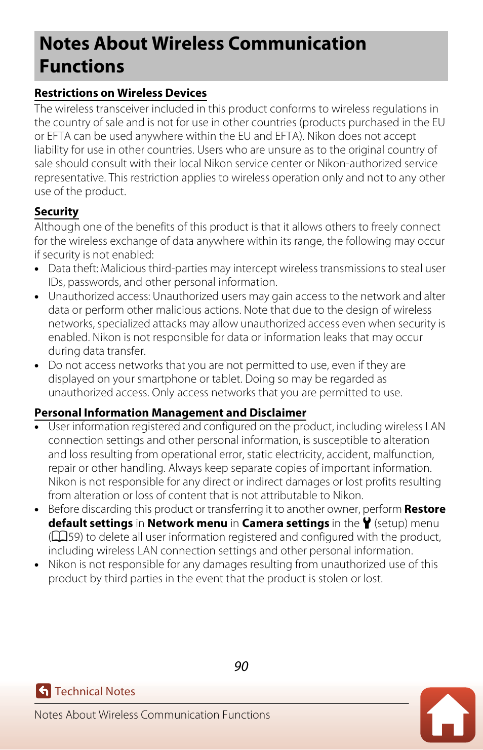 Notes about wireless communication functions | Nikon KeyMission 170 User Manual | Page 109 / 137