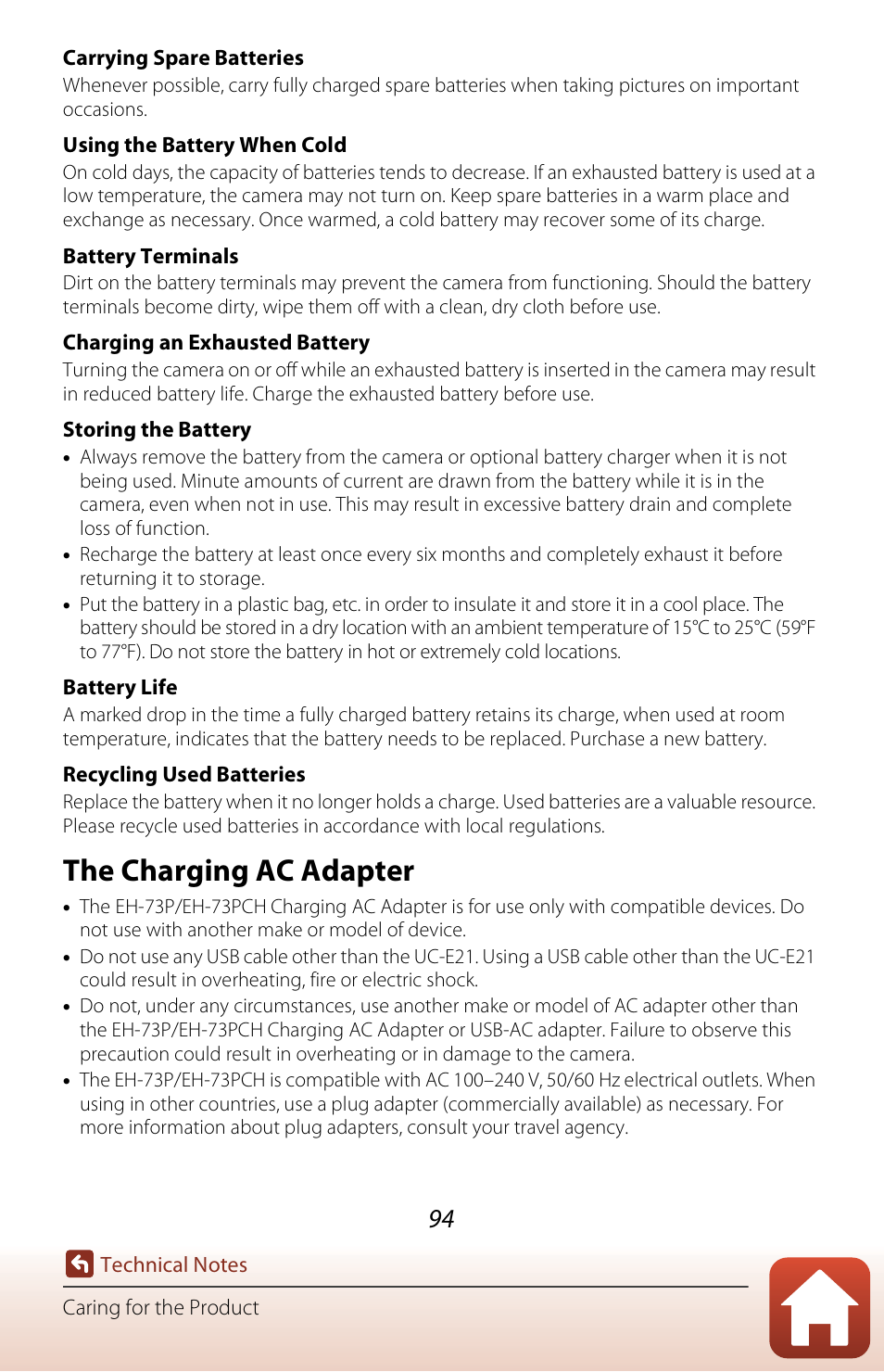 The charging ac adapter | Nikon KeyMission 170 User Manual | Page 113 / 137