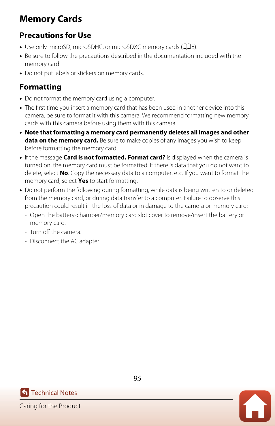 Memory cards, Precautions for use, Formatting | Nikon KeyMission 170 User Manual | Page 114 / 137