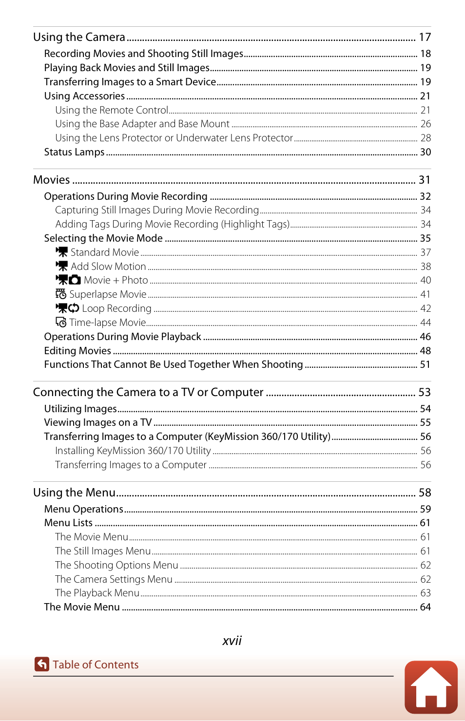 Xvii | Nikon KeyMission 170 User Manual | Page 17 / 137