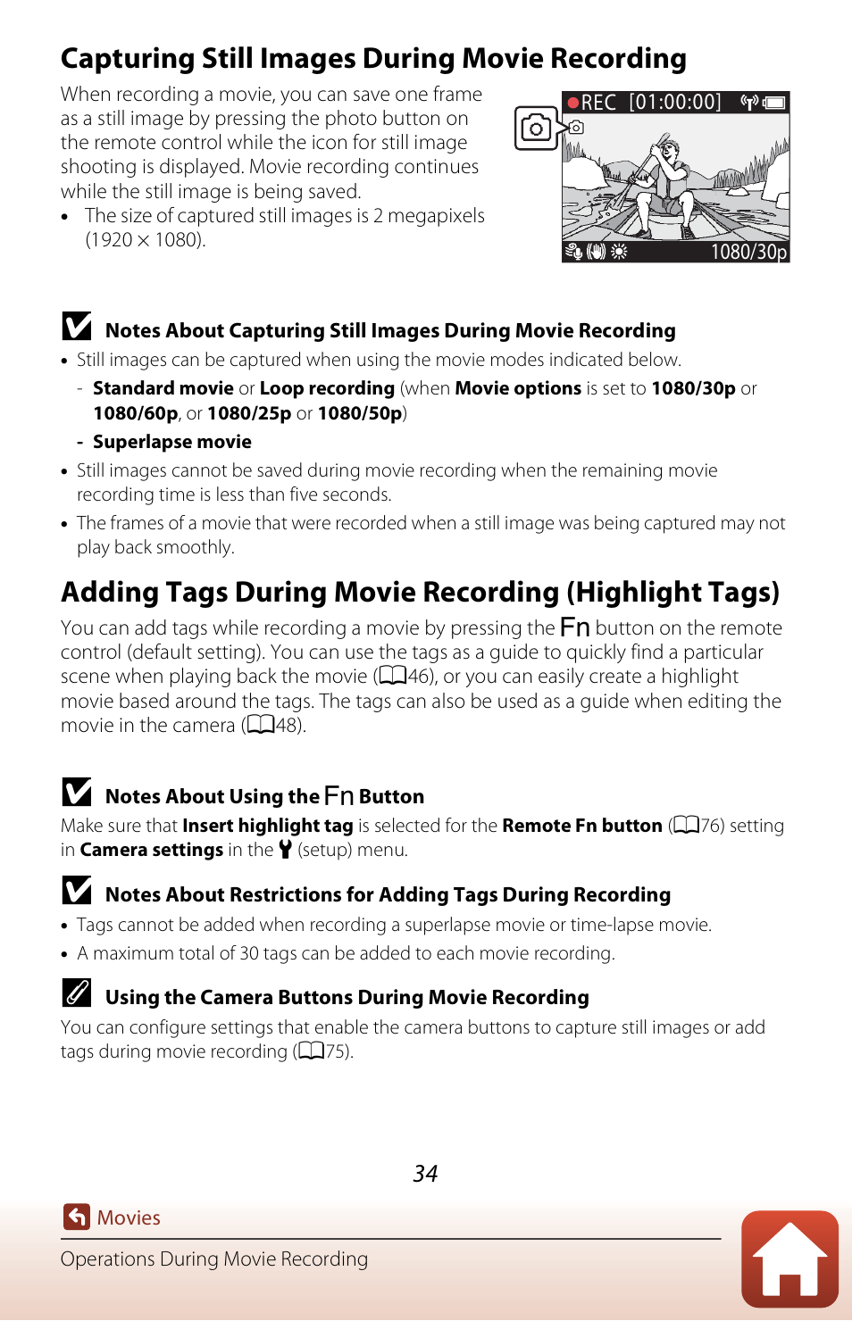 Capturing still images during movie recording | Nikon KeyMission 170 User Manual | Page 53 / 137