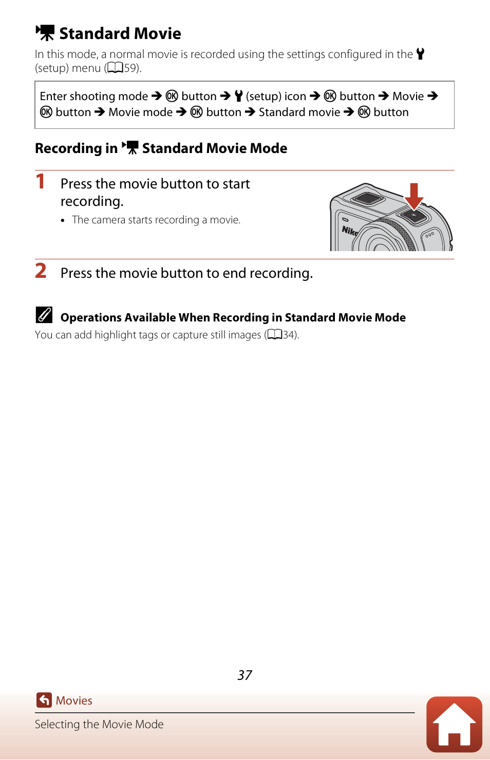 Standard movie, A37 ), D standard movie | Nikon KeyMission 170 User Manual | Page 56 / 137