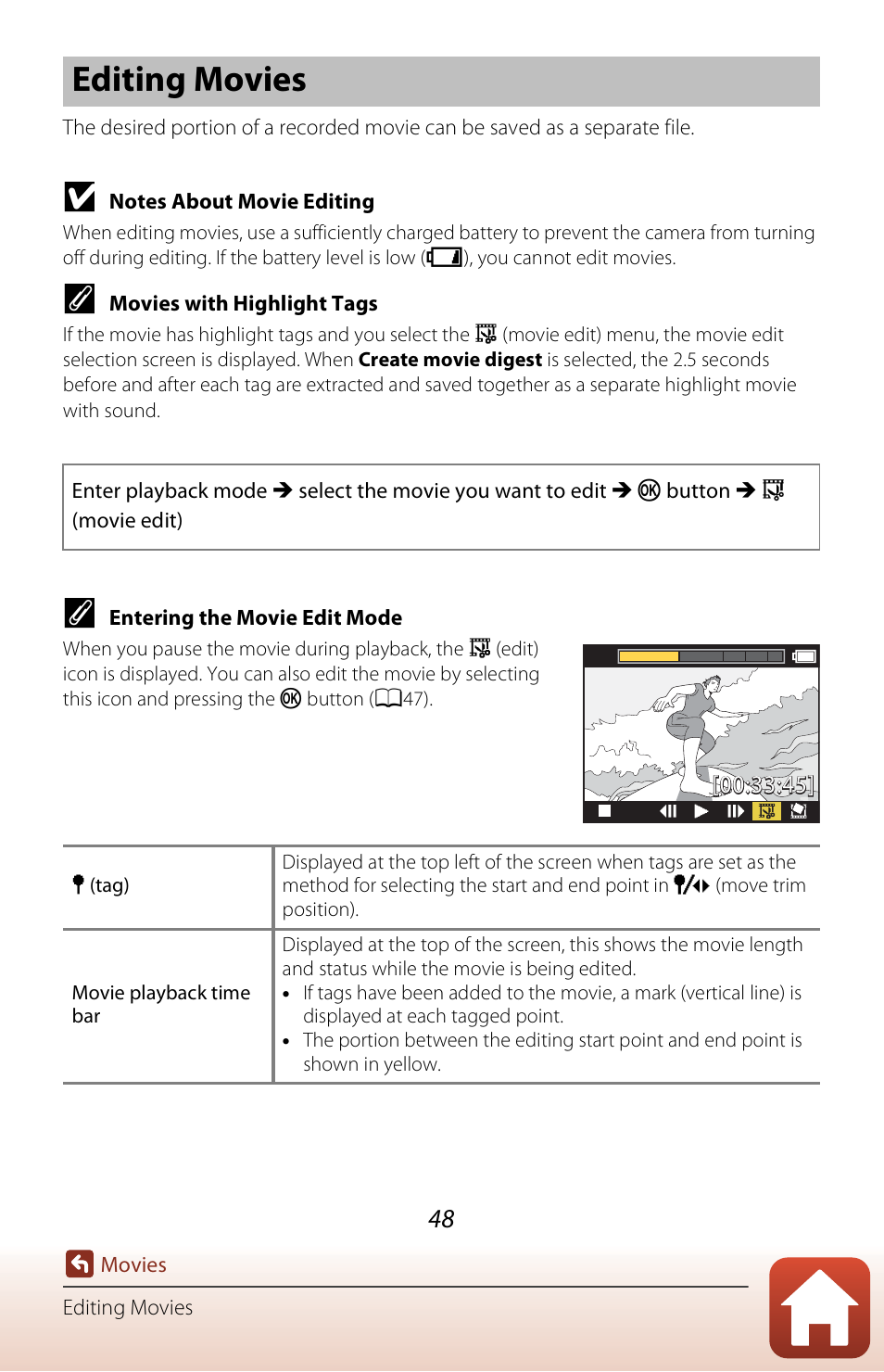 Editing movies, A48) | Nikon KeyMission 170 User Manual | Page 67 / 137