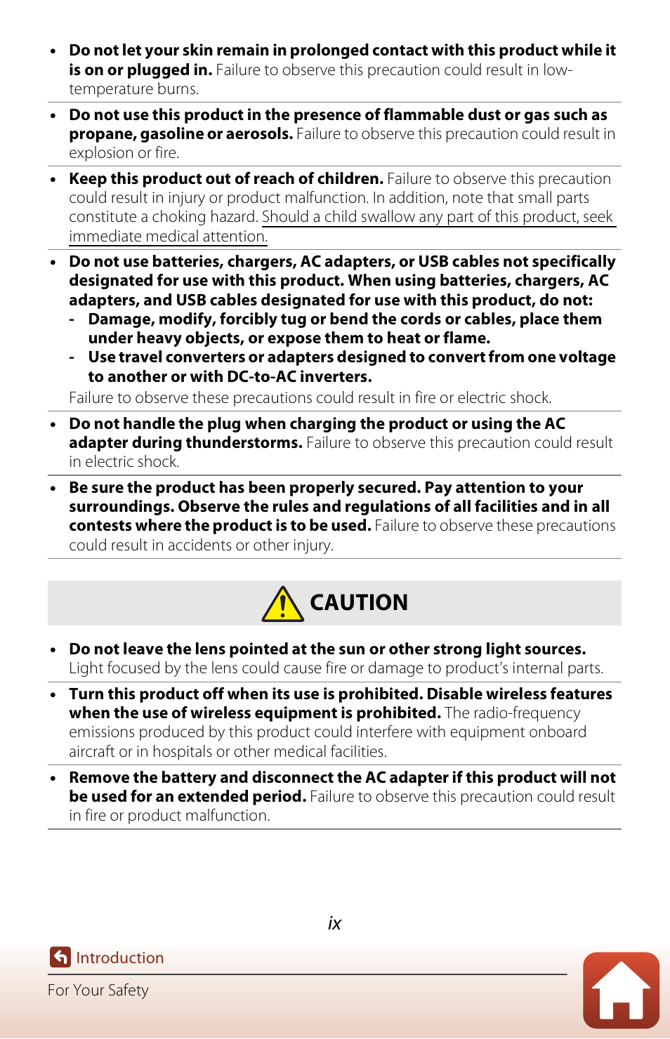 Caution | Nikon KeyMission 170 User Manual | Page 9 / 137