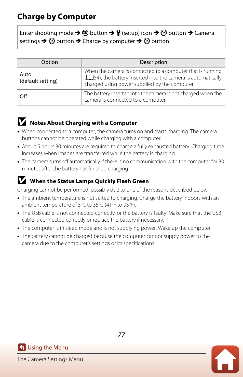 Charge by computer | Nikon KeyMission 170 User Manual | Page 96 / 137